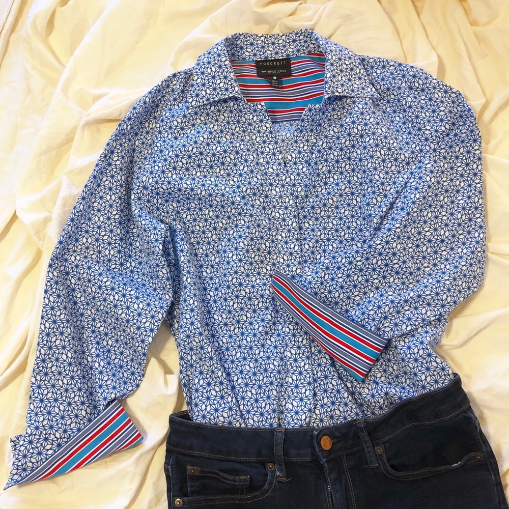 Foxcroft blue & white button down